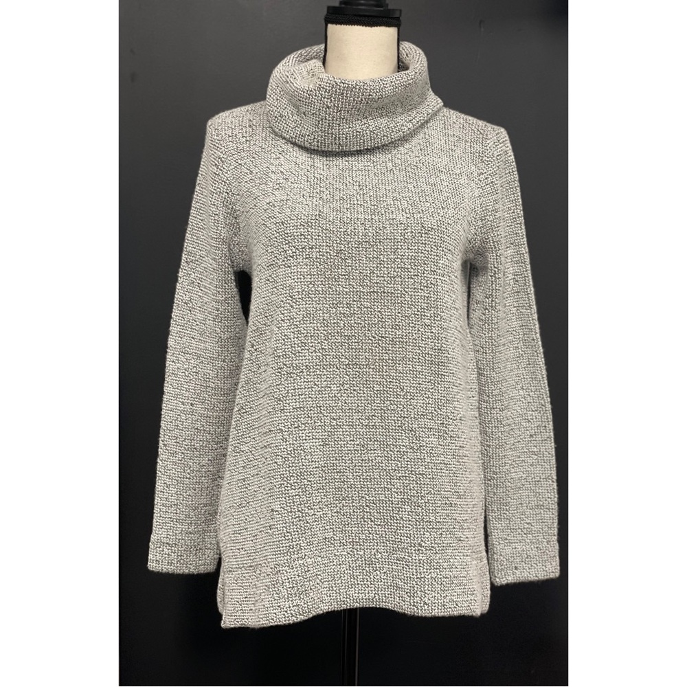 Loft Knit Turtleneck Sweater White & Green Size S